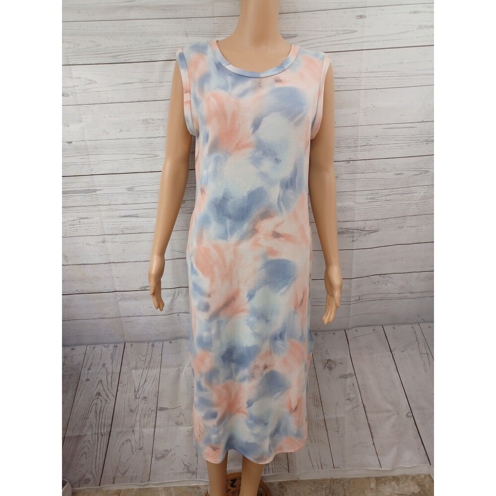 Now N Forever boutique maxi dress Sleeveless tie dye blue orange sz L NWT